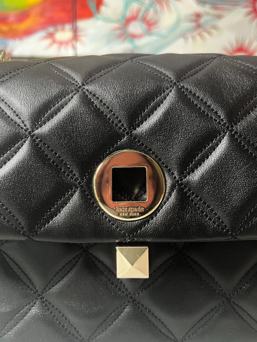 Kate Spade Natalia Medium Black Quilted Leather Flap Shoulder Bag COA - Picture 4 of 16